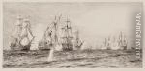 Battle Of Trafalgar Oil Painting - William Lionel Wyllie