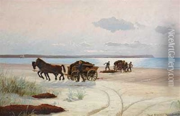 Fiskere Samler Tang Pa Hestekaerrer Oil Painting - Carl Ludvig Thilson Locher