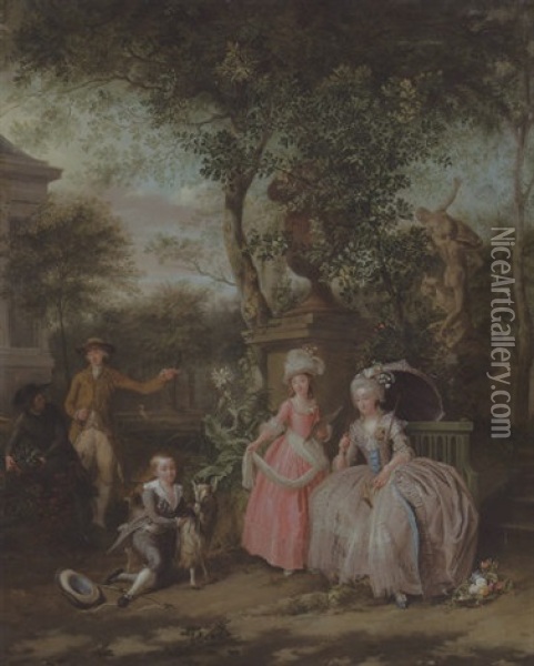 A Group Portrait Of A Family In An Ornamental Garden Oil Painting - Nicholaes Muys