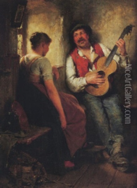 Dicker Wirt Mit Gitarre Oil Painting - Hugo Wilhelm Kauffmann
