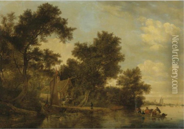 A River Landscape Oil Painting - Salomon van Ruysdael