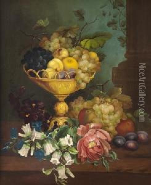Still Life With Fruit And Flowers Oil Painting - Edwin Steele