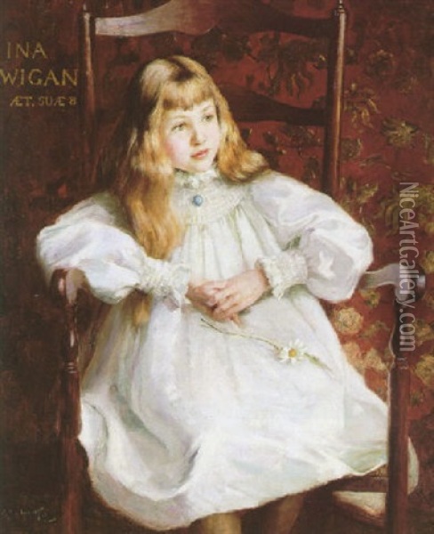 Portrait Of Ina Wigan, Aged Eight Oil Painting - Alfred Hartley