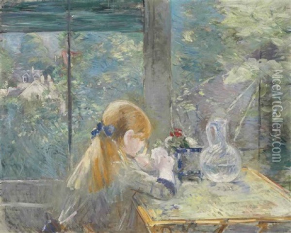 Dans La Veranda Oil Painting - Berthe Morisot