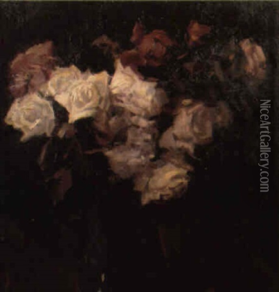 Florero Con Rosas Oil Painting - Enrique Martinez Cubells y Ruiz