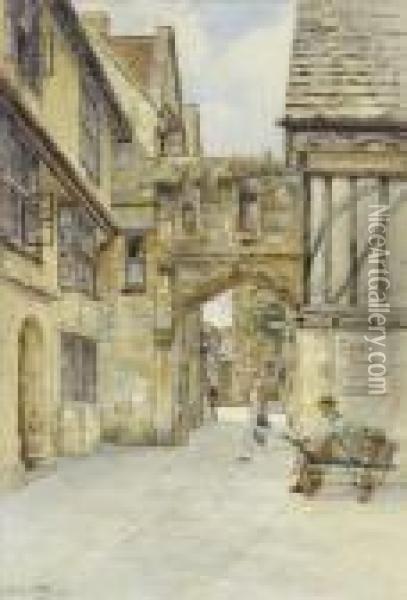 Fritz Althaus The Cathedralclose, With Figures Oil Painting - Frederick B. Kerr