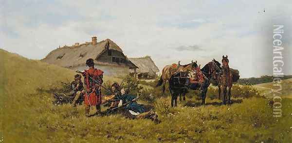 Resting Cossacks Oil Painting - Wladyslaw Szerner