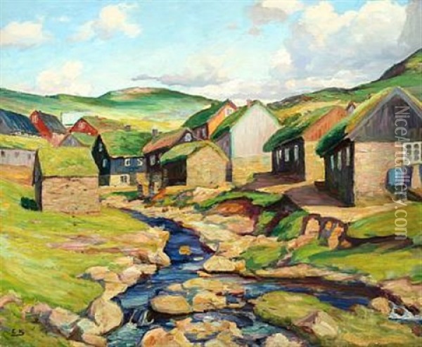Mykines, Faroe Islands Oil Painting - Franz Emil Krause