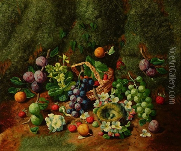 A Charming Fruit Piece Oil Painting - Henry John Livens