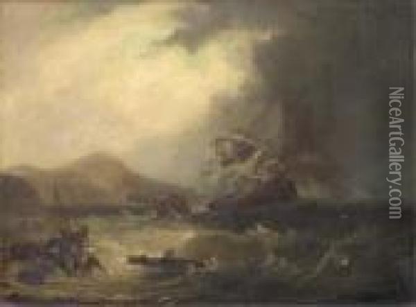 Salvaging The Wreck Off The Scottish Coast Oil Painting - John Wilson Carmichael