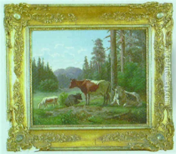 Kor I Skogsglanta Oil Painting - Amelie Ulrika Sofia von Schwerin