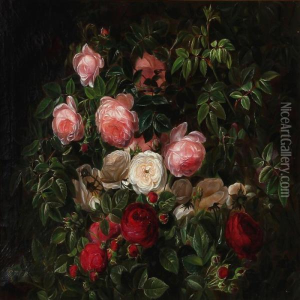 A Bouquet Of Roses Oil Painting - I.L. Jensen