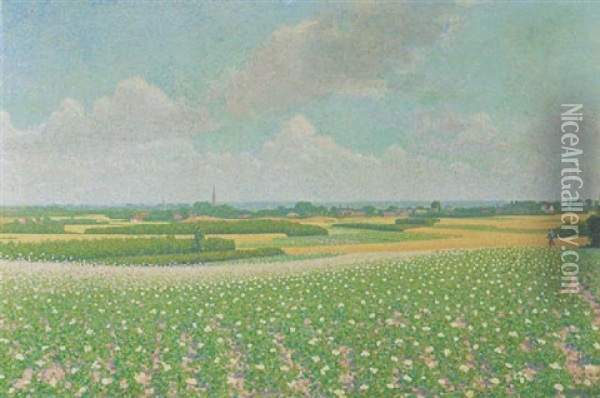 A Panoramic View On The Eng, Blaricum Oil Painting - Ferdinand Hart Nibbrig
