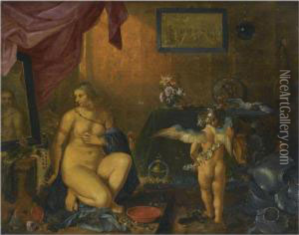 Venus At Her Toilet, Or 'an Allegory Of Vanity' Oil Painting - Adriaen Pietersz. Van De Venne