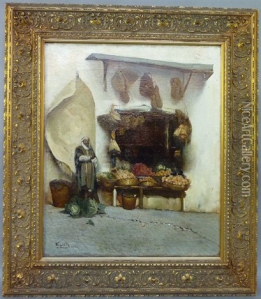 Le Marchand De Legumes Dans Le Souk Oil Painting - Francisque Noailly