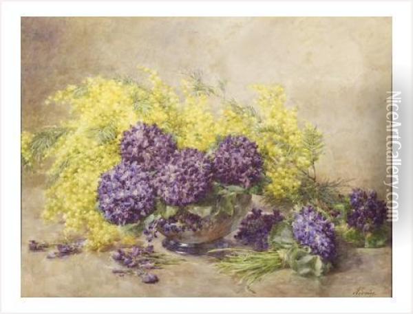 Violettes Et Mimosas Oil Painting - Francois Rivoire