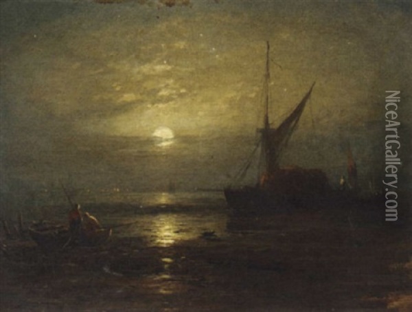 Low Water, Southend, Moonlight Oil Painting - James Francis Danby
