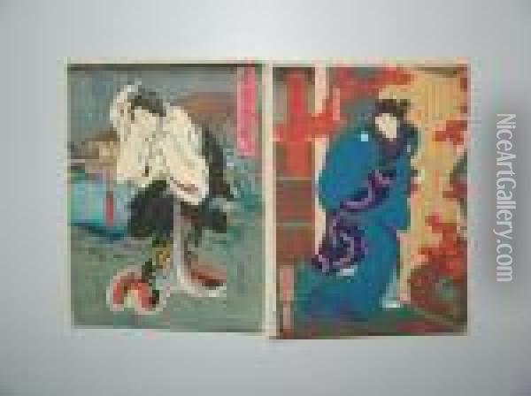 A Sujet De Femmes Dans Le Theatre Kabuki Oil Painting - Mizuno Toshikata