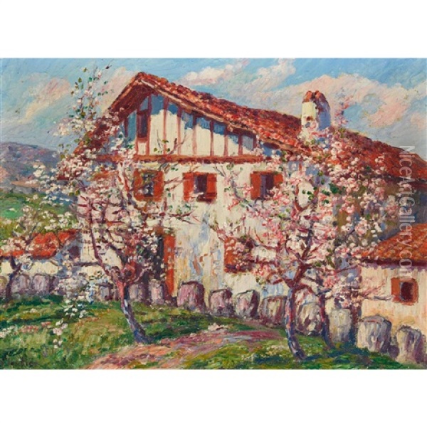 Bauernhaus Mit Bluhenden Obstbaumen Oil Painting - Louis Floutier
