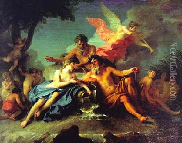 Allegorie De Trois Fleuves Reunis Et Surmontes D'une Victoire Oil Painting - Auger Lucas