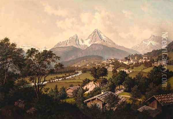 Blick auf den Watzmann in der Nahe von Salzburg Oil Painting - Hubert Sattler