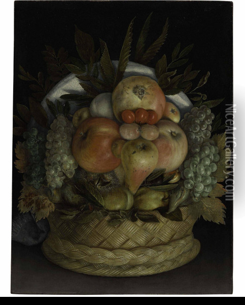 A Reversible Anthropomorphic Portrait Of A Man Composed Of Fruit Oil Painting - Giuseppe Arcimboldo