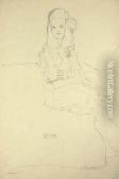 Sitzende Junge Frau Nach Rechts, Bildnis Mada Primavesi Oil Painting - Gustav Klimt
