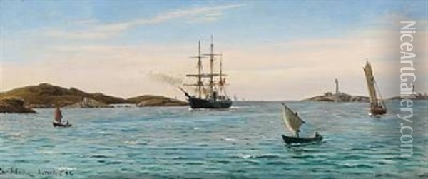 Seascape With Sailing Ships In Arendal Oil Painting - Christian Blache