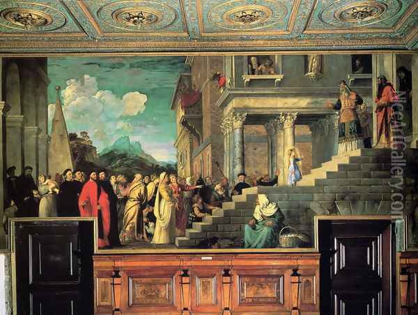 Entry of Mary into the temple Oil Painting - Tiziano Vecellio (Titian)