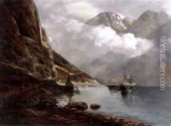 Vue De Fjord En Norvege Oil Painting - Karl Paul Themistocles von Eckenbrecher