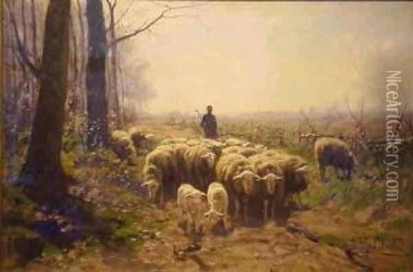 A Shepherd With His Flock Oil Painting - Hermann Johannes Van Der Weele