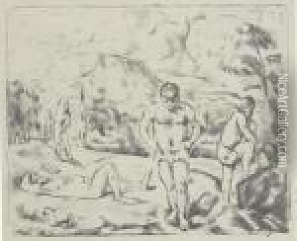 Les Baigneurs (large Plate) (druick I; Venturi 1157) Oil Painting - Paul Cezanne