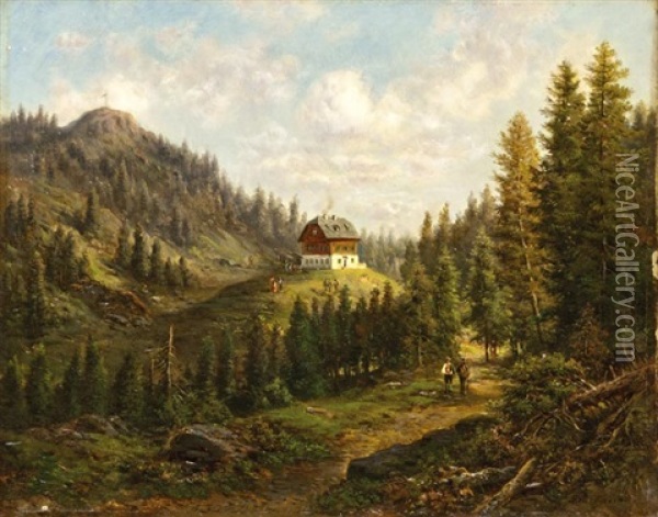 Kirandulok A Vadaszhaznal Oil Painting - Gustav Barbarini