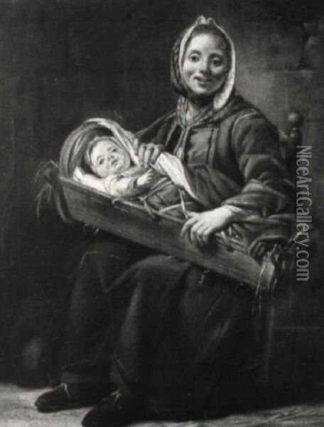 Jeune Femme Tenant Sur Ses Genoux Un Enfant Dans Son Berceau Oil Painting - Nicolas Bernard Lepicie