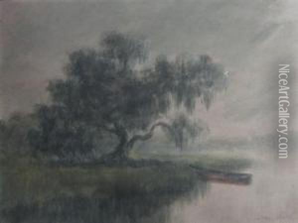 Misty Scene Of Tree In The Bayou Oil Painting - Alexander John Drysdale