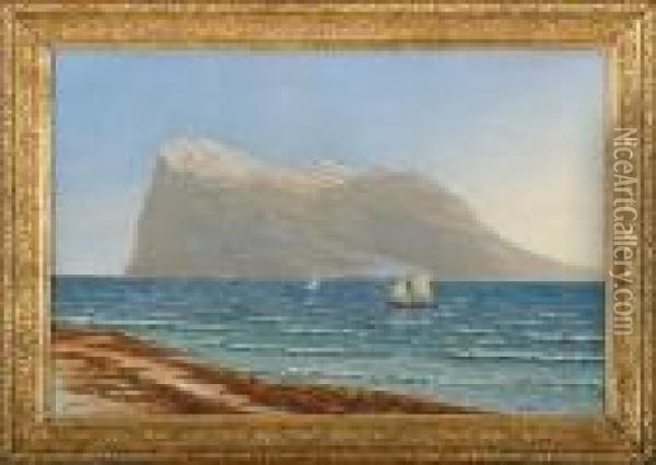 A Seascape At Gibraltar Oil Painting - Janus Andreas La Cour