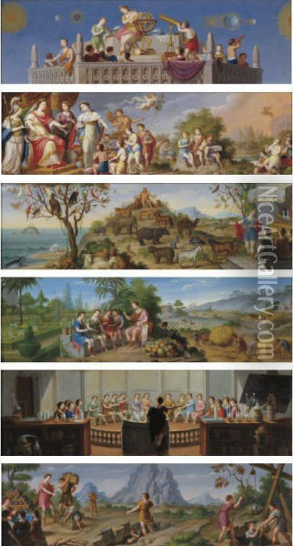 Six Paintings Representing An Allegory Of The Arts And Sciences In Spain Oil Painting - Verdu Julian