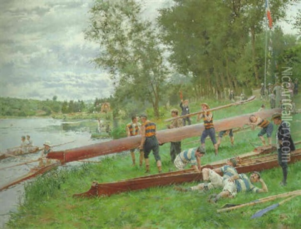 Bords De La Marne Oil Painting - Ferdinand Joseph Gueldry