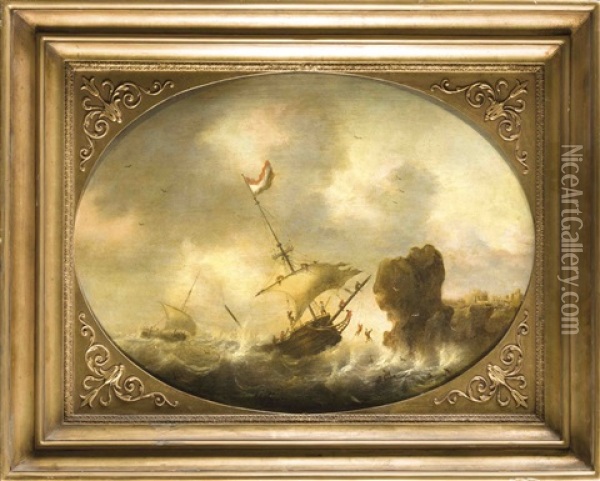 Ein Sinkendes Schiff Vor Felsiger Kuste, Dessen Besatzung Versucht Sich An Land Zu Retten Oil Painting -  Zeeman