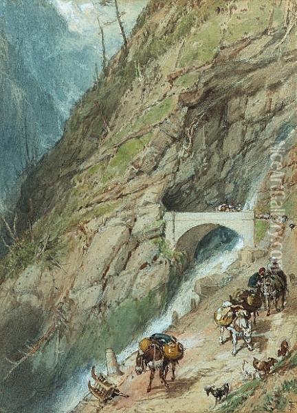 Crossing An Alpine Pass Oil Painting - Myles Birket Foster