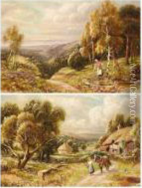 Gathering Reeds; The Village Track Oil Painting - Robert John Hammond