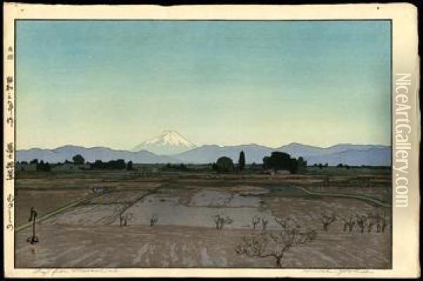 Fuji From Musashino Oil Painting - Hiroshi Yoshida