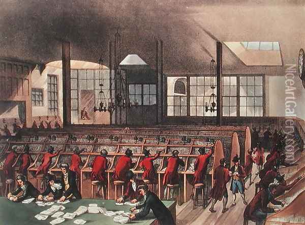 The Post Office, from Ackermanns Microcosm of London, Volume II, Pub. 1809 Oil Painting - T. Rowlandson & A.C. Pugin