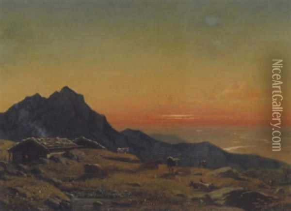Abendstimming Auf Einer Salzburger Alm Oil Painting - Josef Mayburger