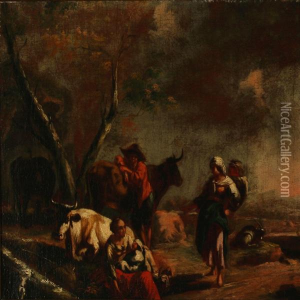 Resting Shepherds Near Their Animals Oil Painting - Abraham Jansz Begeyn