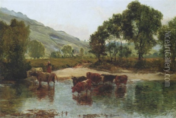 Cattle At A Ford Oil Painting - Alexander Fraser the Younger