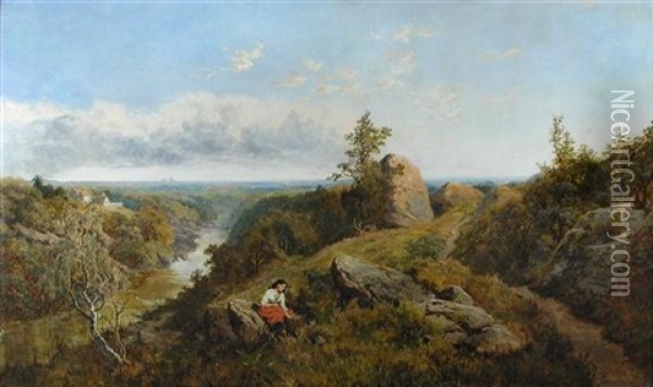 Birk Crags, Harrogate, With York Minster In The Distance Oil Painting - Edmund John Niemann