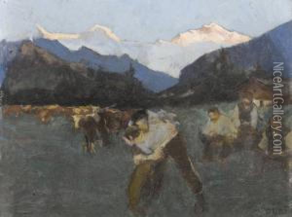 Schwingfest Im Berner Oberland Oil Painting - Max Alfred Buri