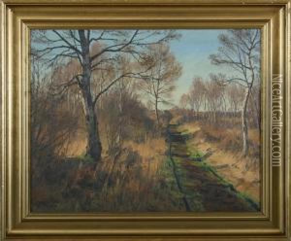 Landscape With Road In The Background Houses Oil Painting - Thorvald Larsen