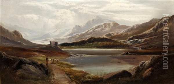 Highland Loch Scene (+ Another Similar; Pair) Oil Painting - Charles Leslie